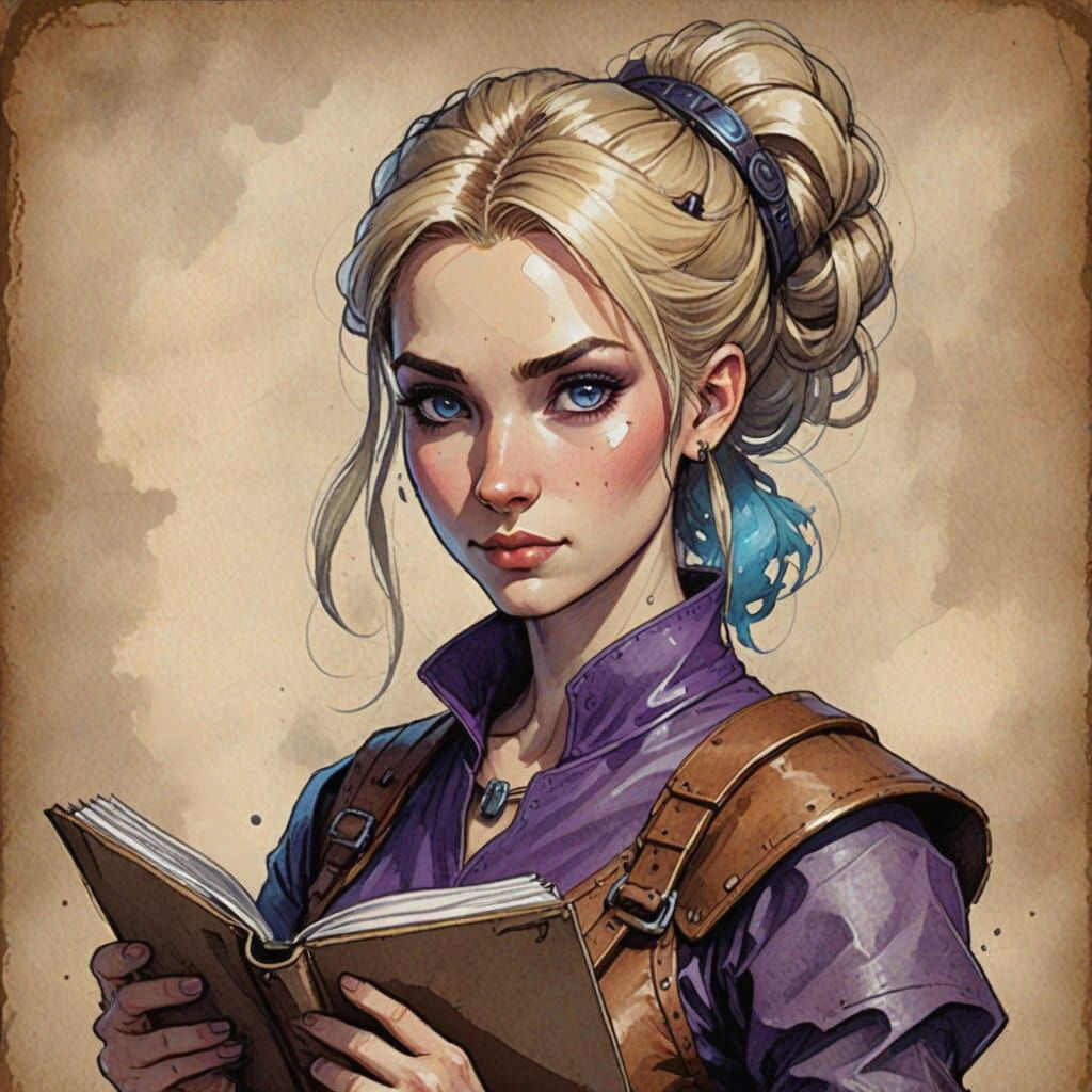 D&D Style Woman with Notebook and Pencil