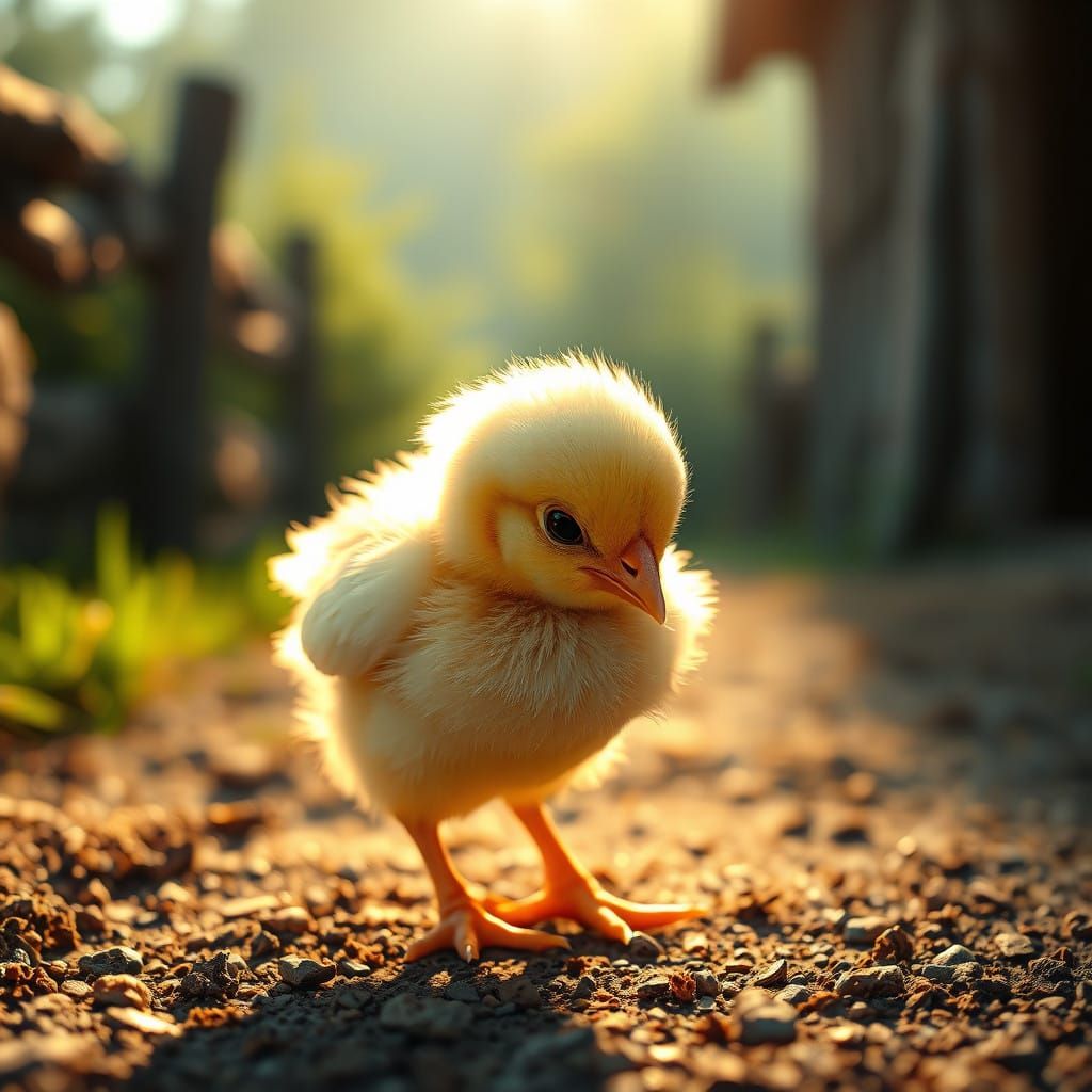 Whimsical Farm Chick in Golden Light