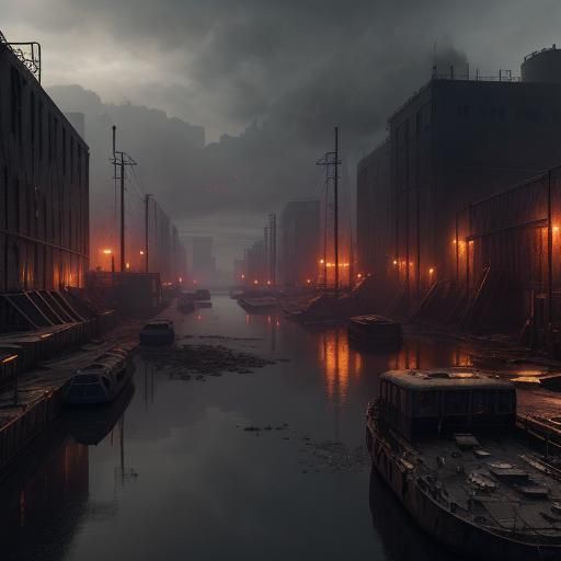 Post-Apocalyptic Canal Urban Decay in Matte Painting