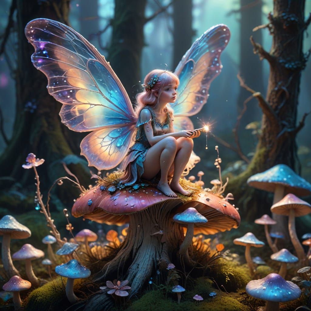 Whimsical Fantasy Art: Zimblewhisk on a Mushroom
