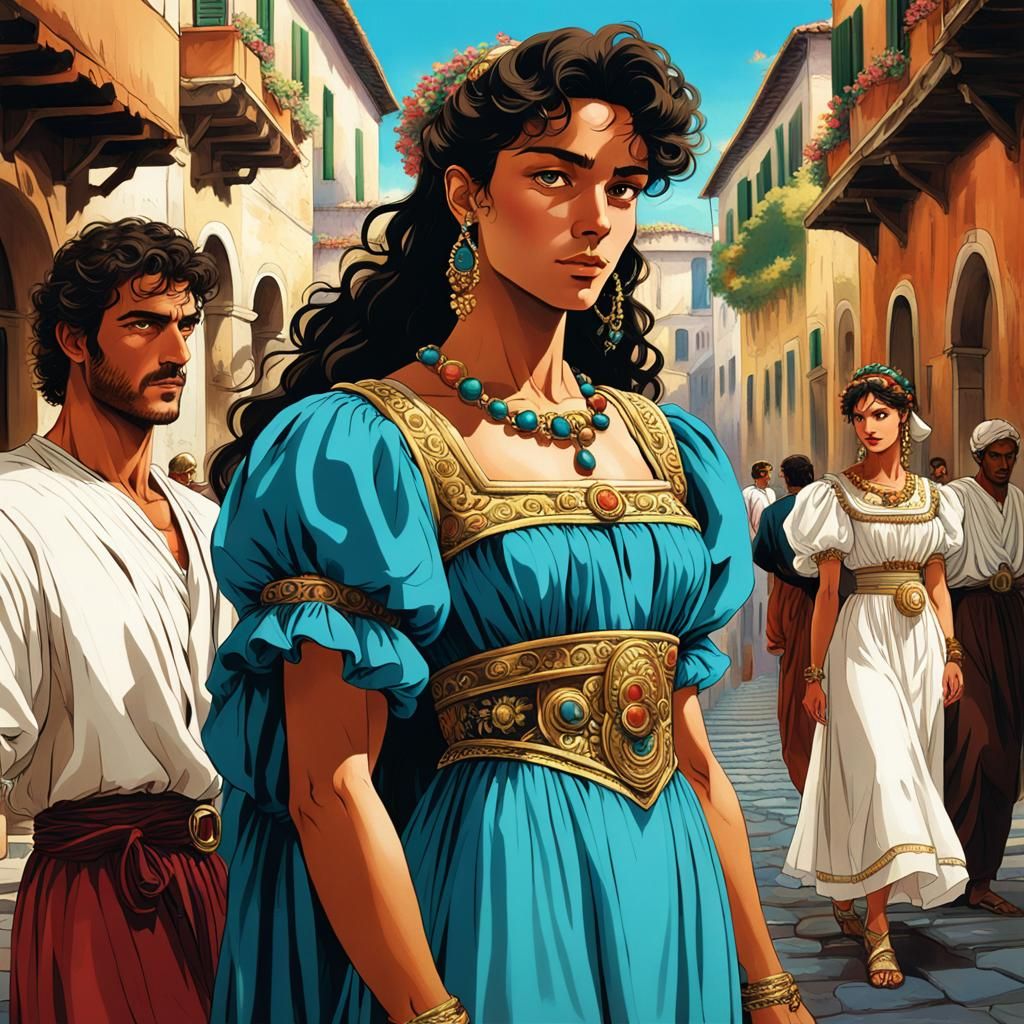 Attractive Italian Couple in Vaporwave Anime Style