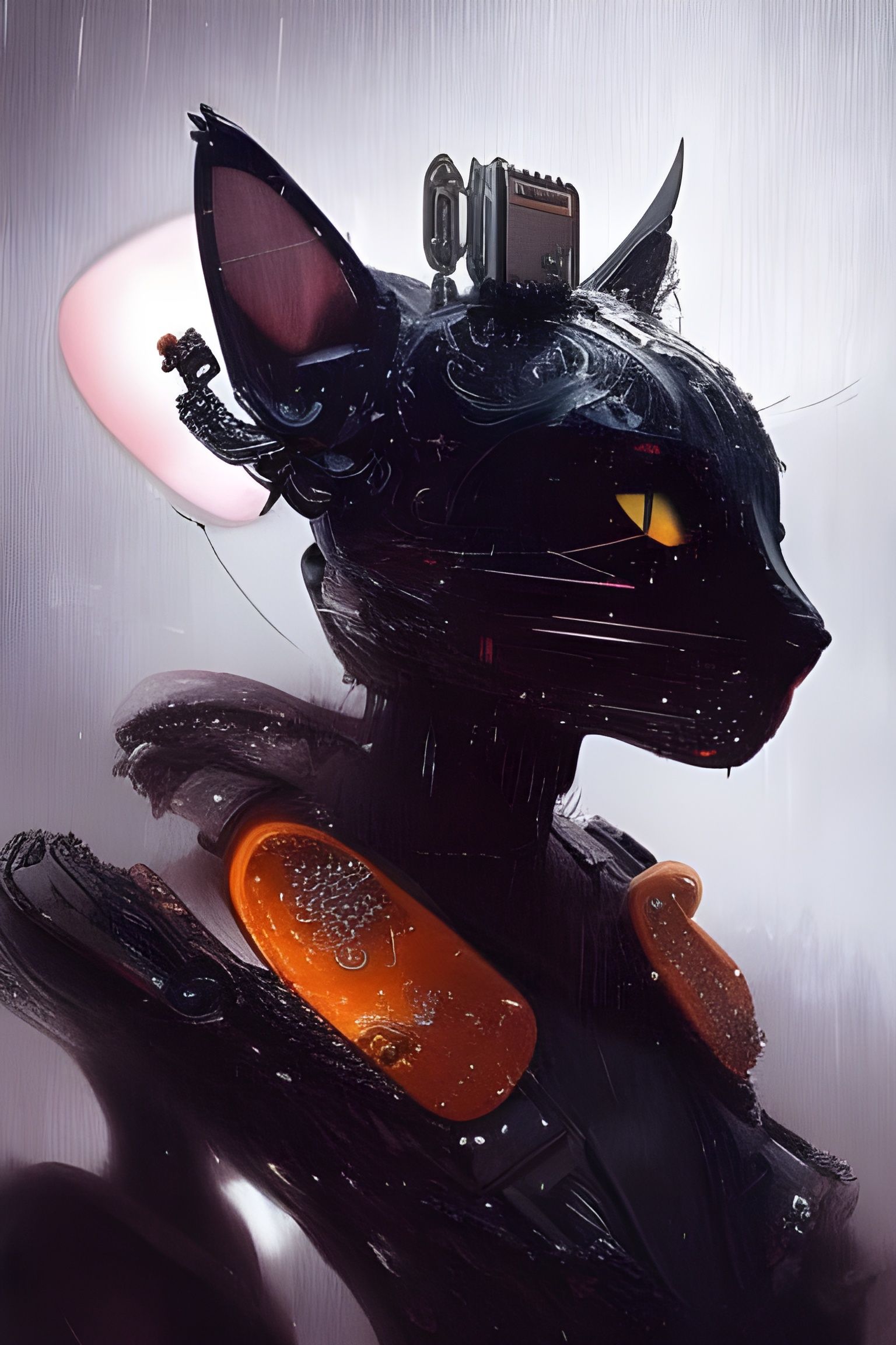 Cyberpunk Cat in Ebony, Amber, and Snow