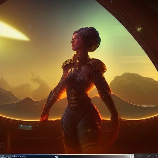 Female Admiral Contemplates Stars in Detailed Painting