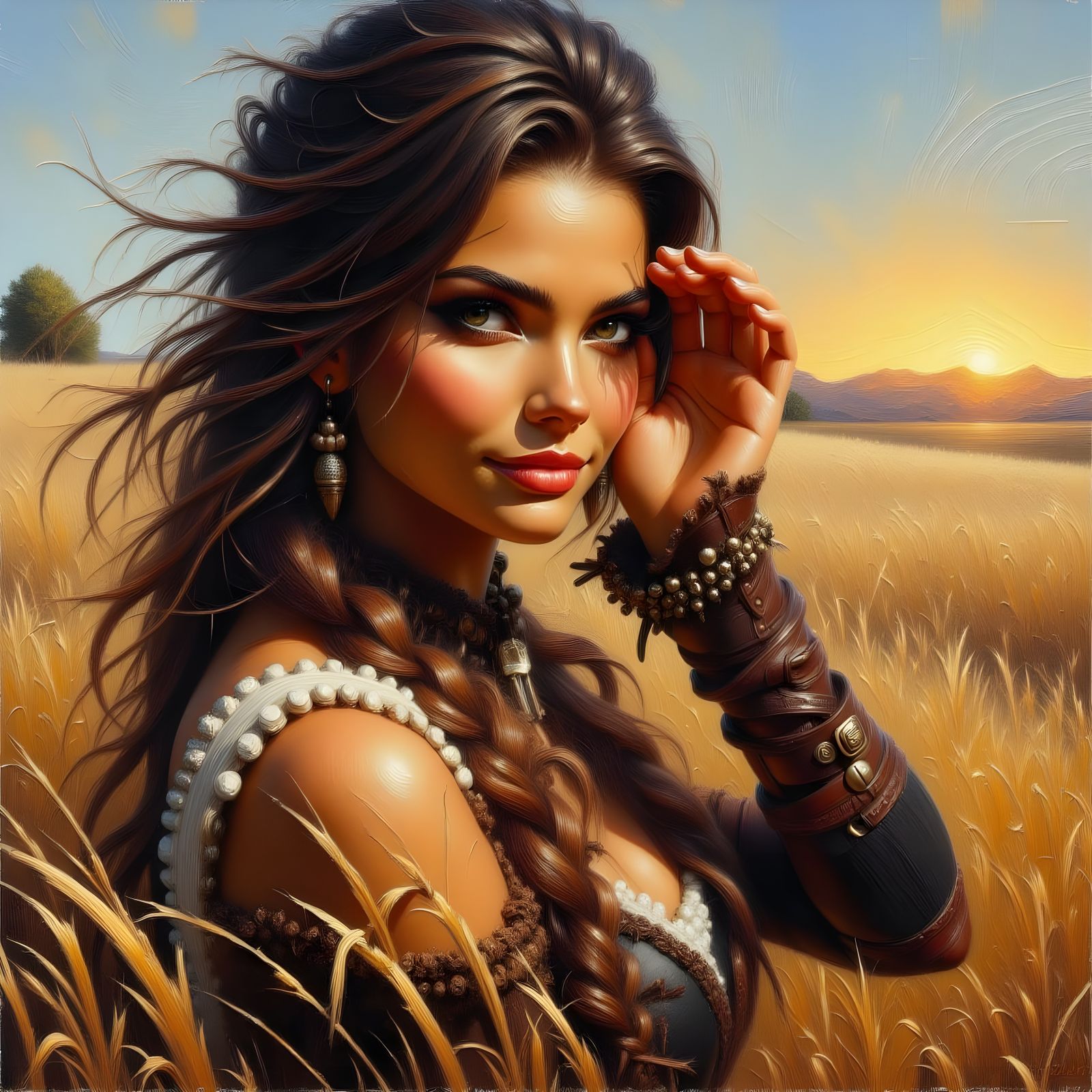 Norse Goddess Shields Eyes From Bright Autumn Sun