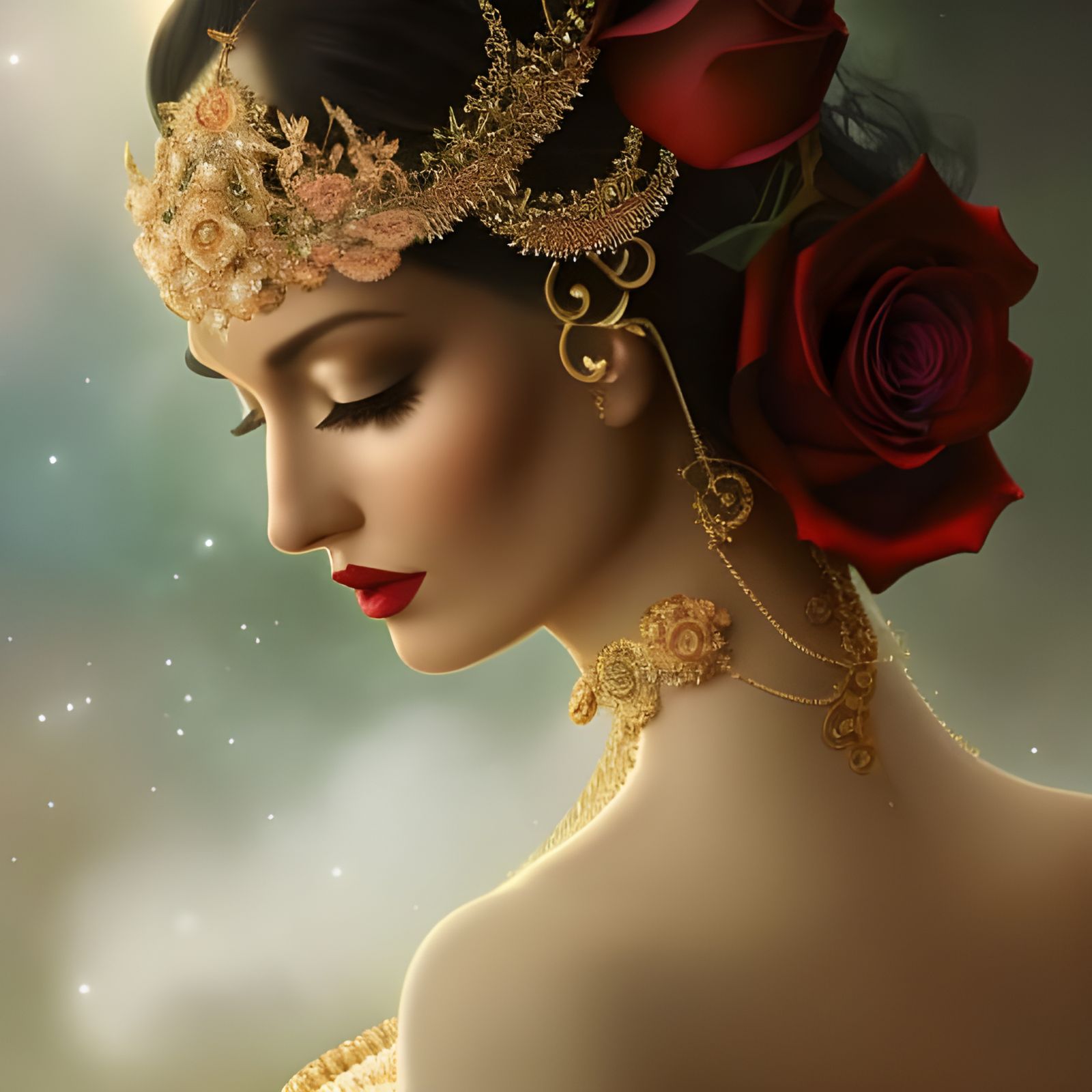 Eve in Mystical Rose Garden: Digital Art