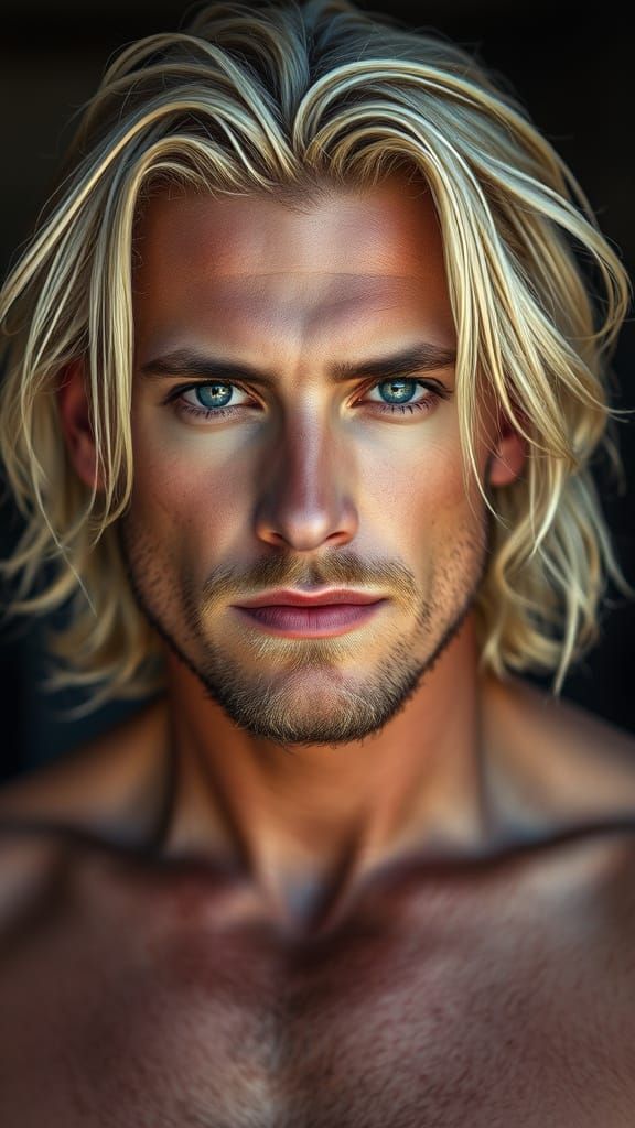 Intense Portrait of a Hypermasculine Blond Man