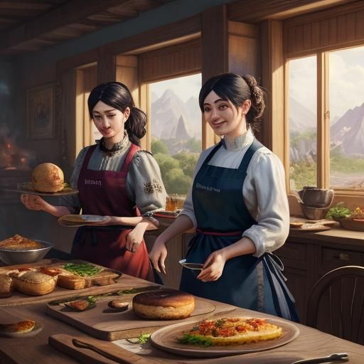 Bright Family Food Relationships in Detailed Matte Painting