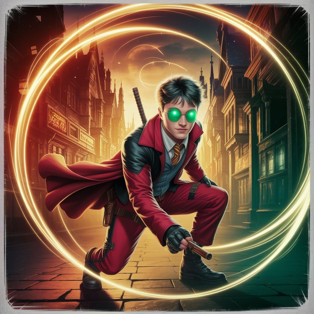 Harry Potter as Deadpool in Comic Book Style