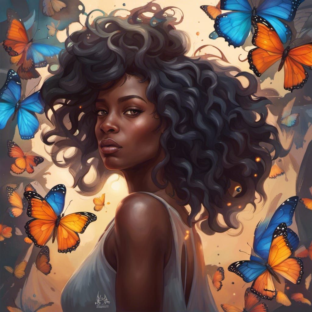 Butterfly Hair Portrait in Art Nouveau Style