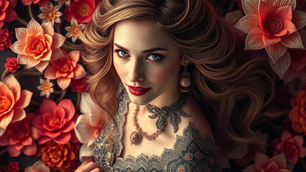 Ethereal Woman in Fractal Garden