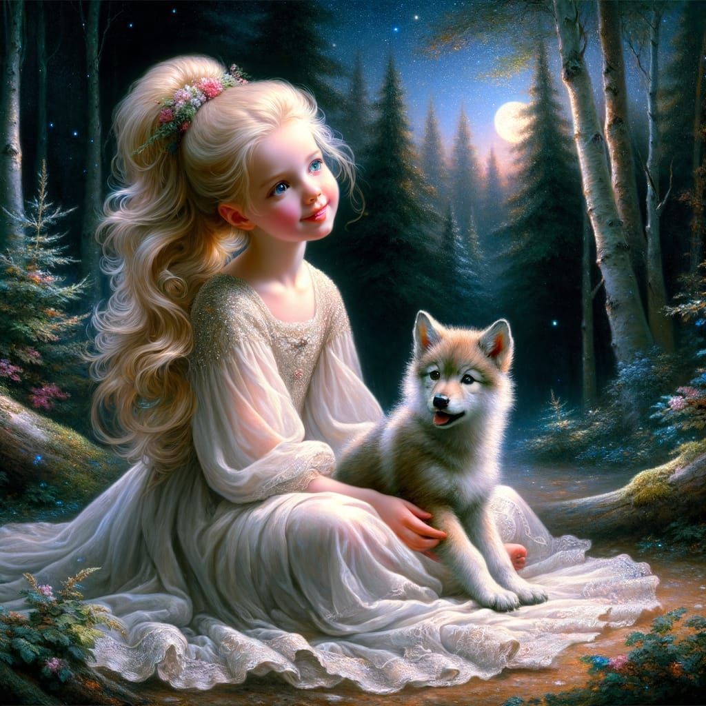 Nordic Goddess of Love in Moonlit Forest