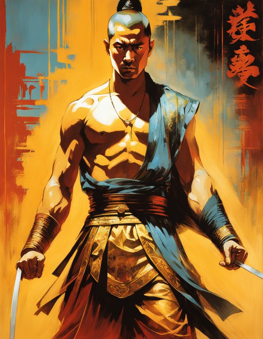 Ethereal Shaolin Monk Portrait in Shadowed Lighting