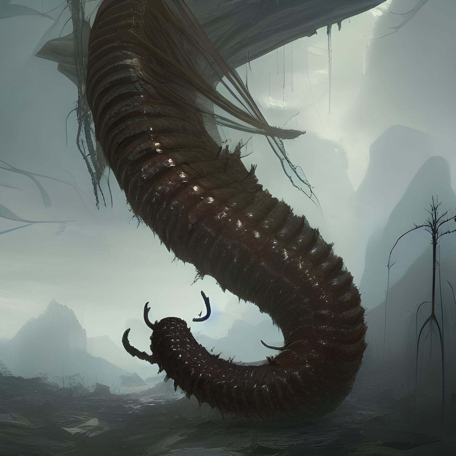 Giant Killer Caterpillar, Detailed Fantasy Art