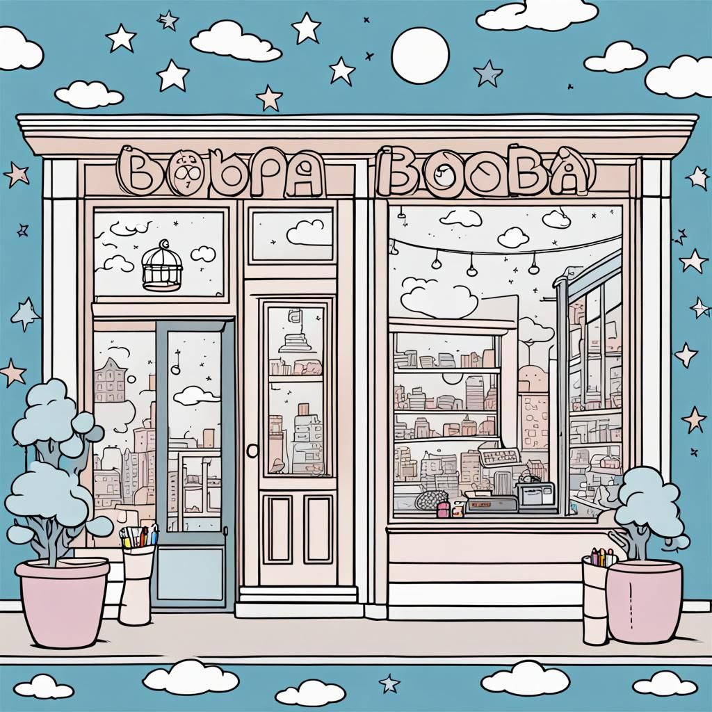 Cozy Night Boba Shop Coloring Page Design