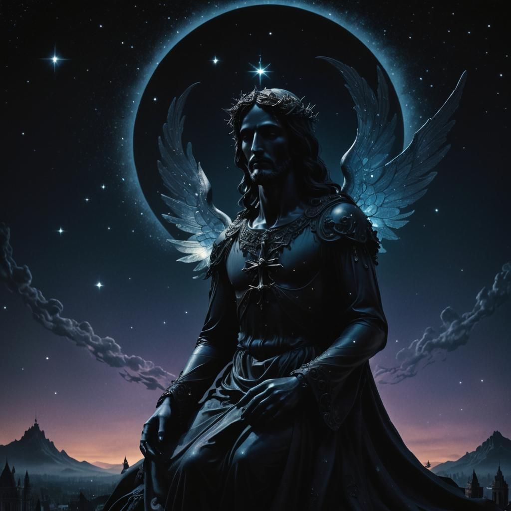 Gothic Surrealism: Black Angel in Starry Night