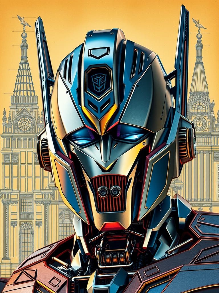 Transformers Robot in Art Deco Cityscape
