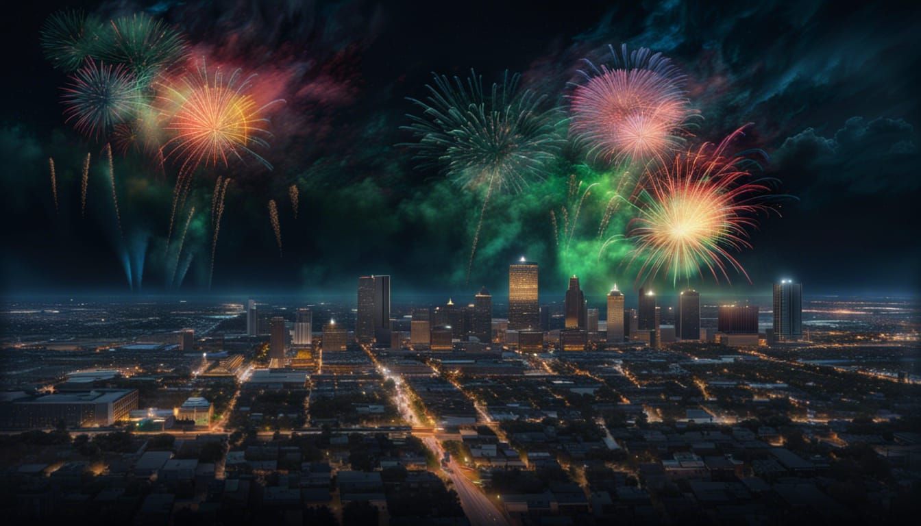 Oklahoma City Fireworks Display at Night