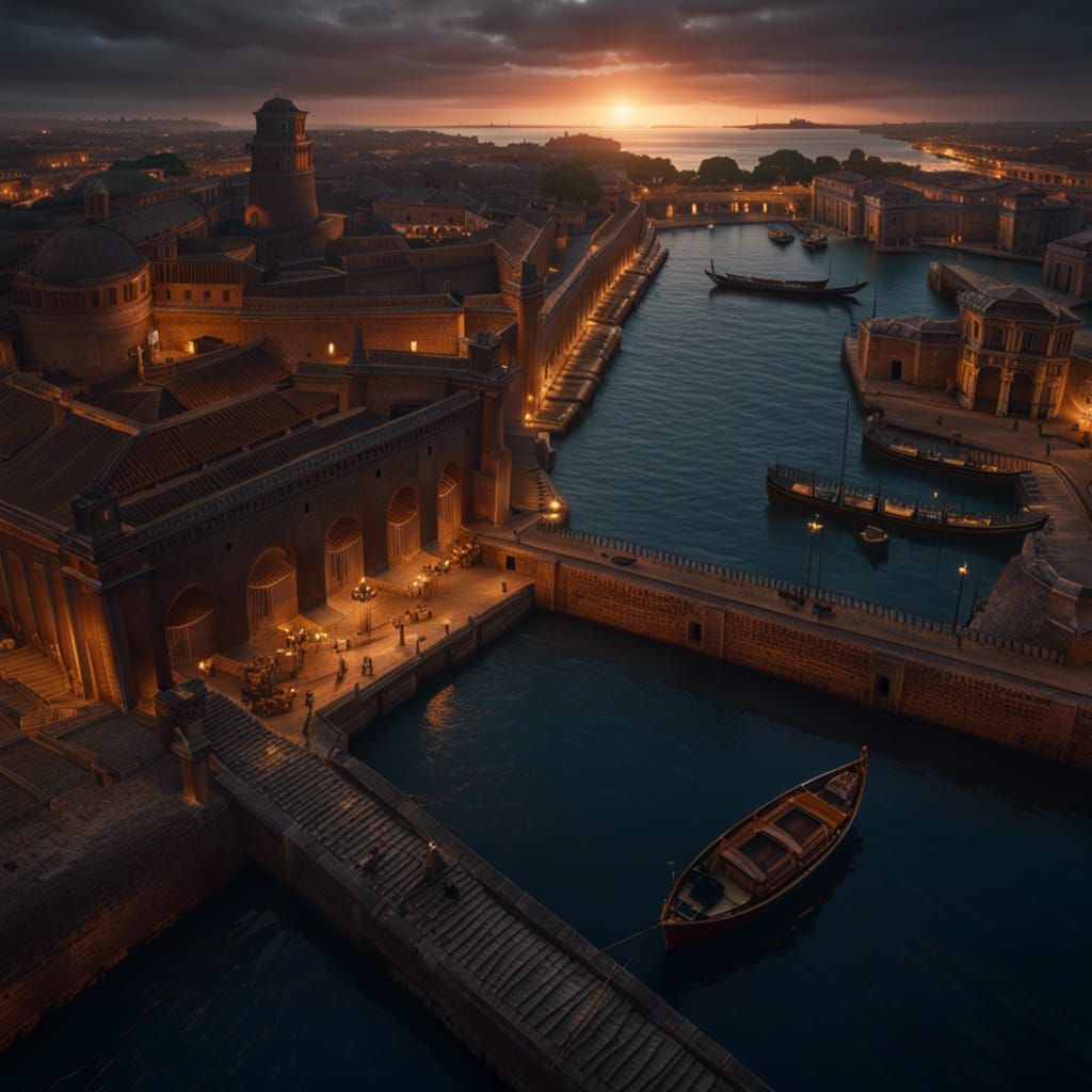 Ancient Rome Harbor: Dark Fantasy Concept Art
