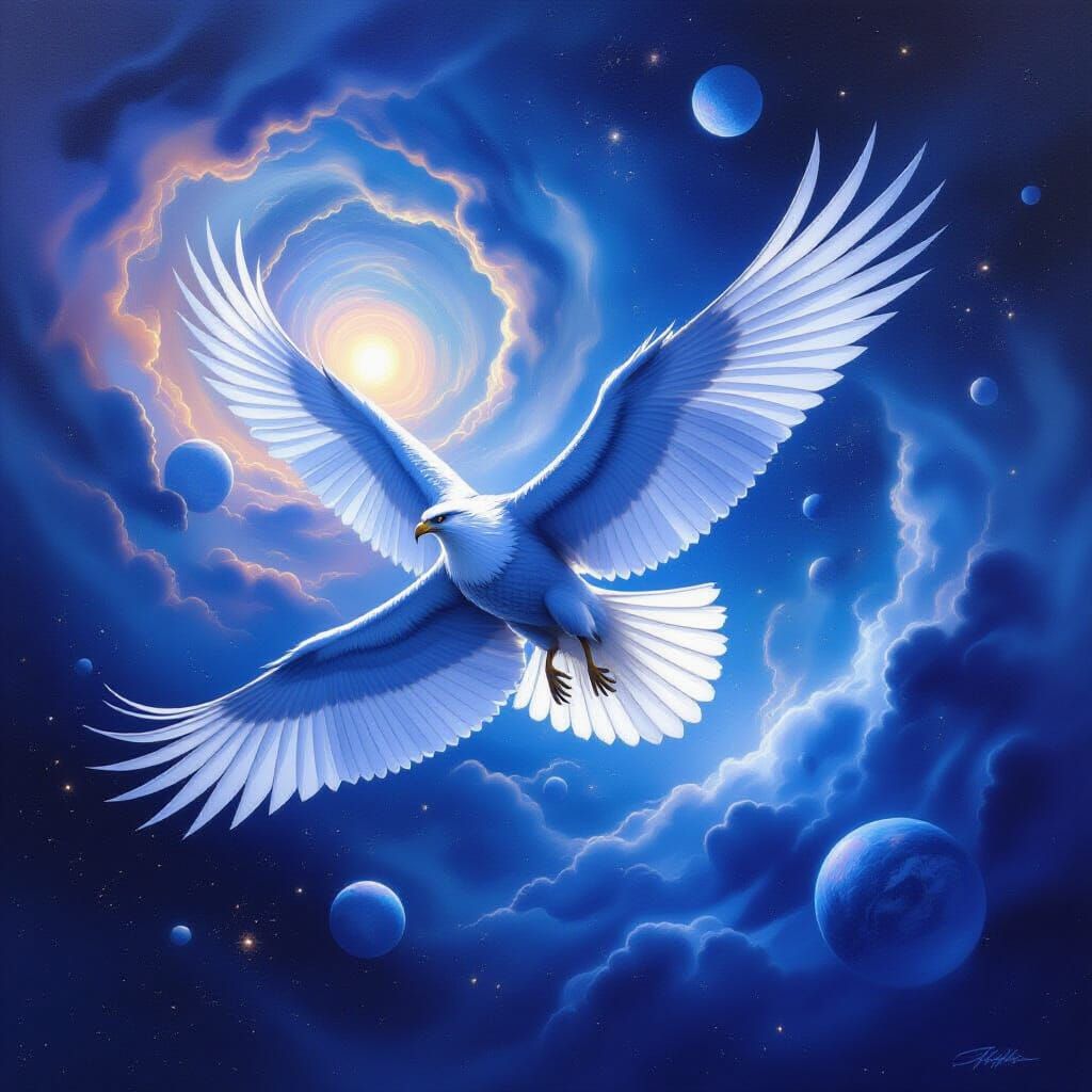 Majestic Griffin Soars Through Cosmic Nebula