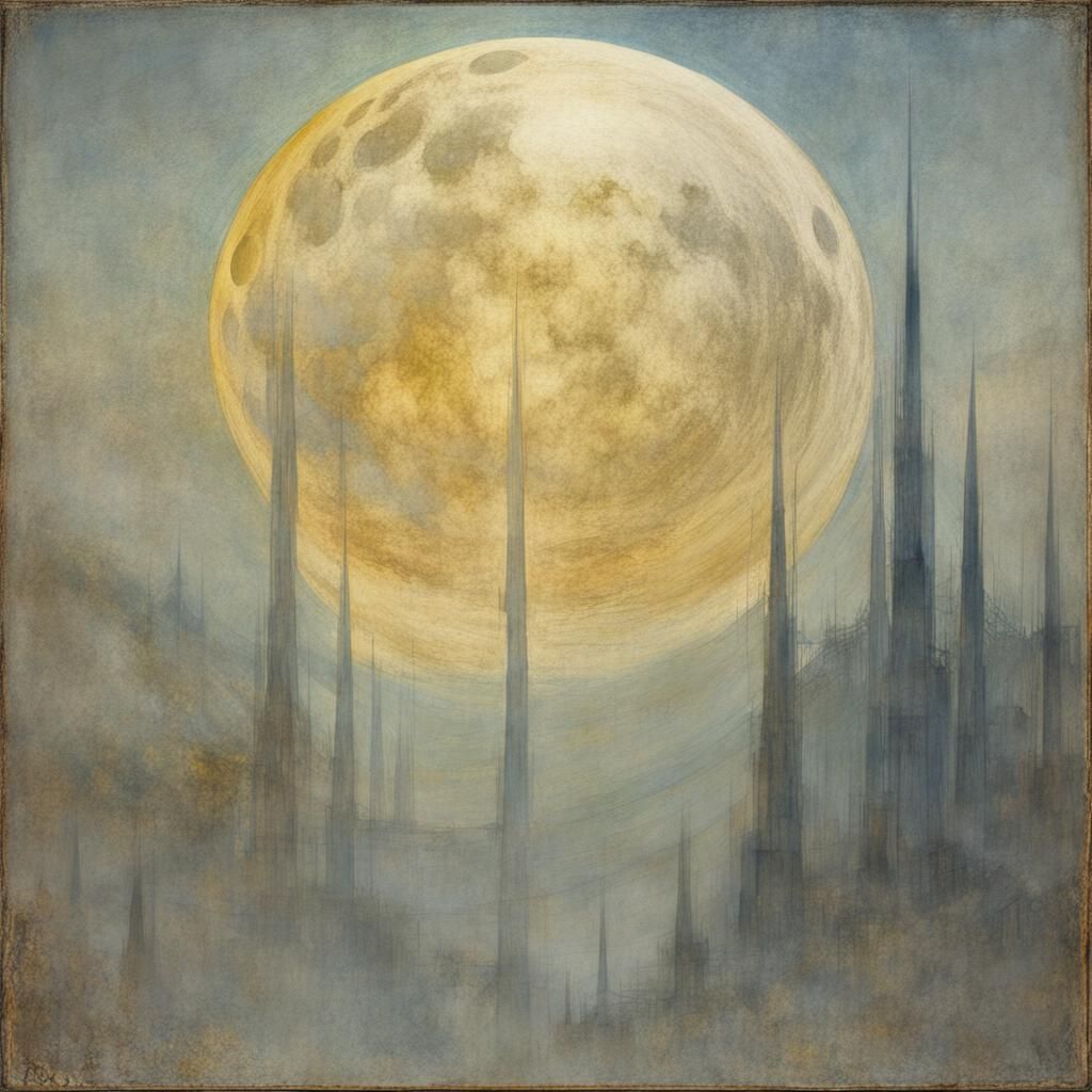 Surreal Sun and Moon Painting in Symbolist Style