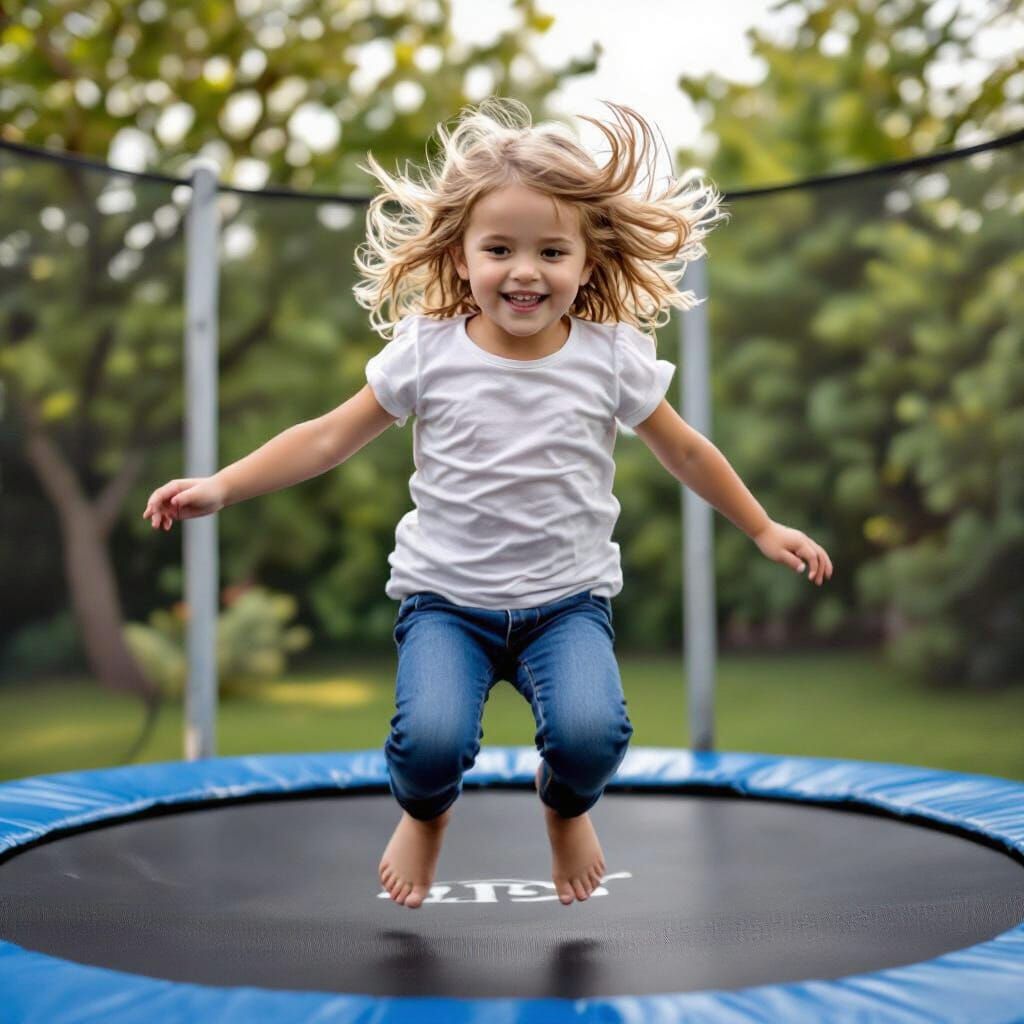 Girl on Trampoline with White-Toned Hair