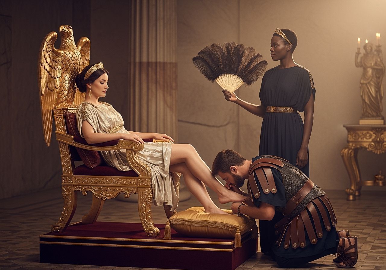 Opulent Roman Empress on Gold Eagle Throne