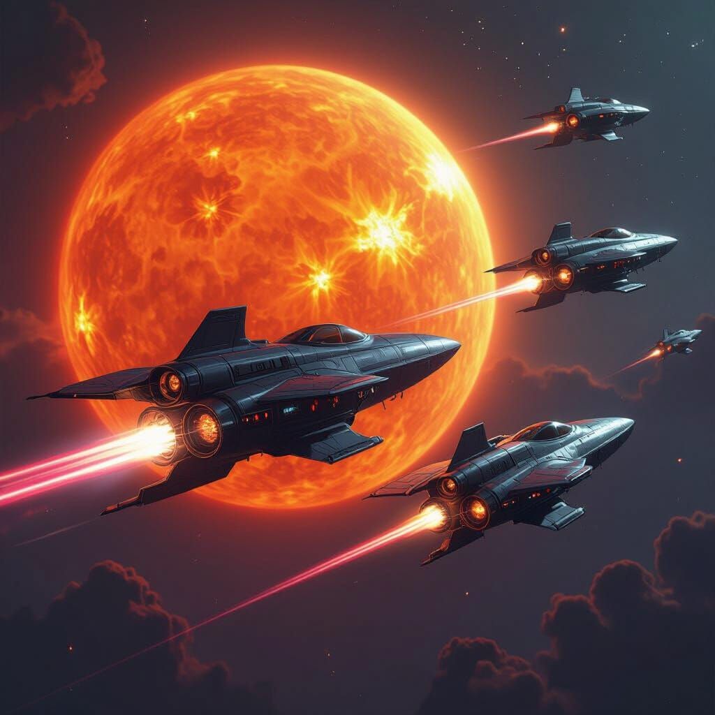 Dark Spaceships Soar Past Red Giant Sun