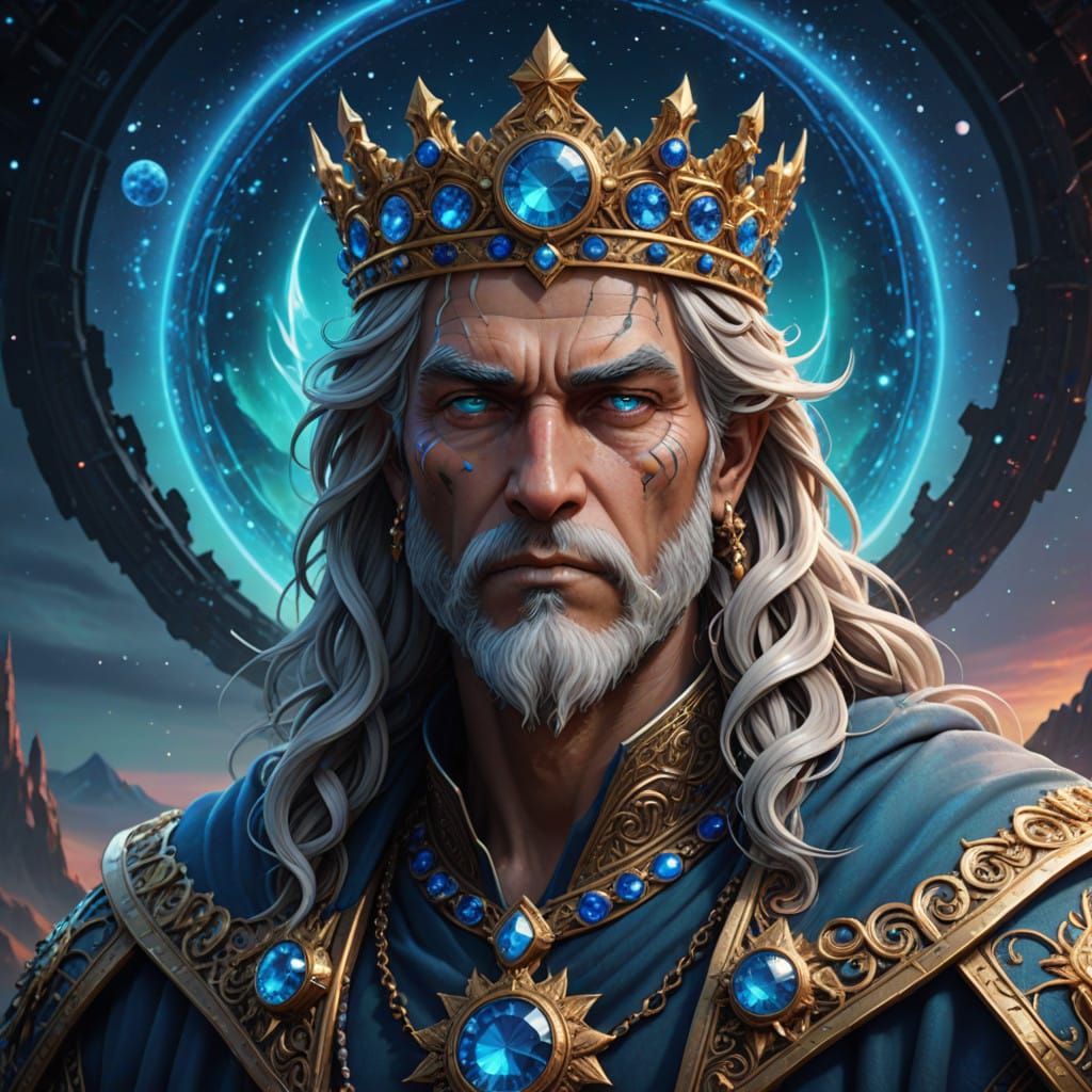 A stunning, close portrait of Ouranos, the God of the Sky.