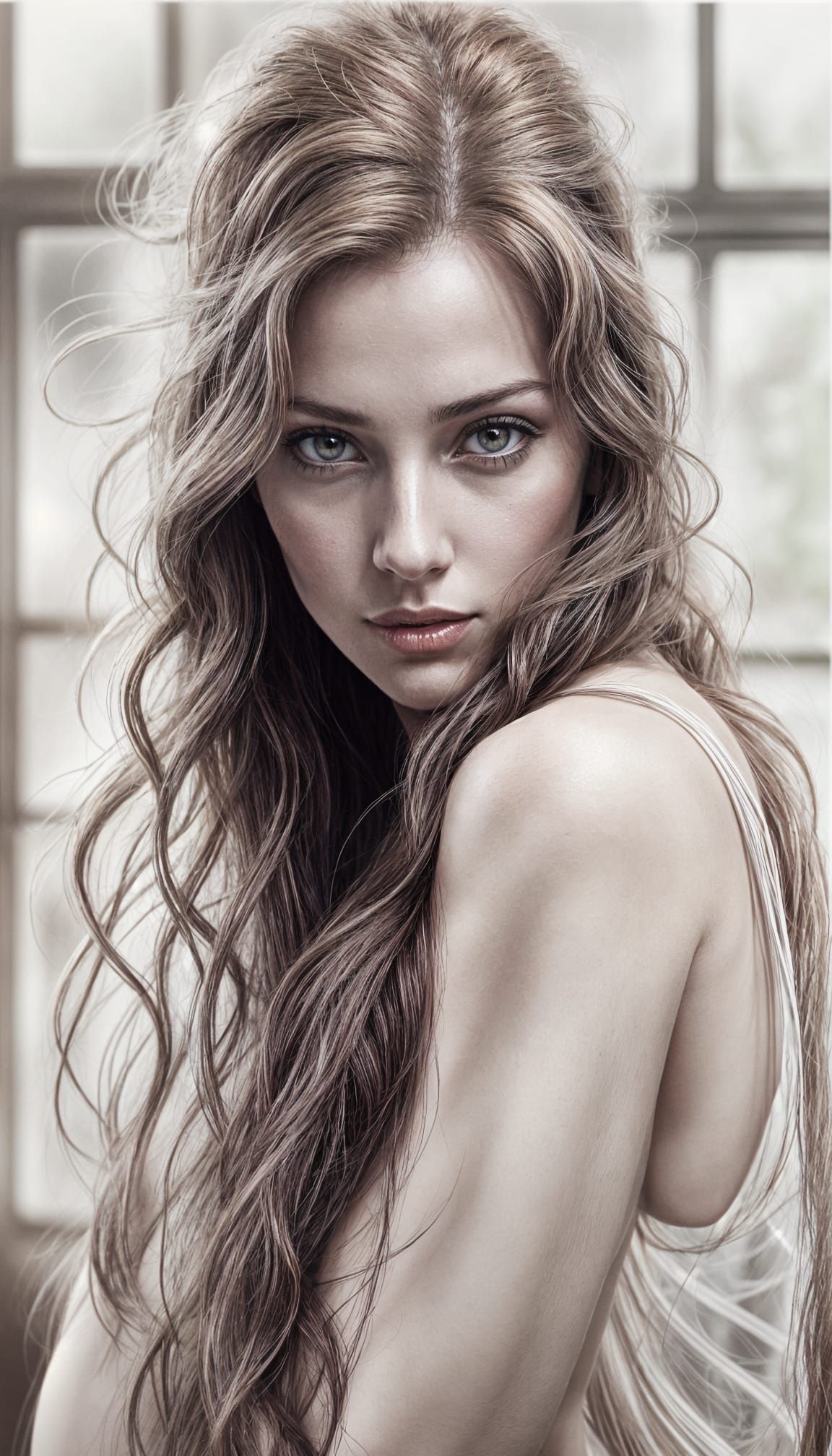 Sensuous Woman with Red Hair in 3D Pencil Sketch