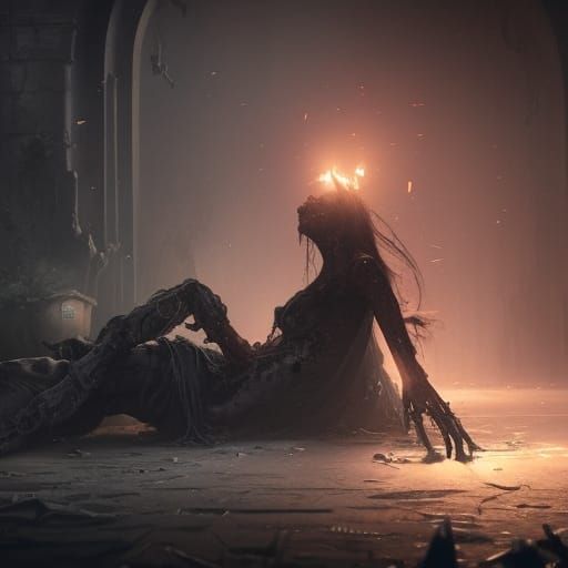 Chained Zombie Beauty in Dark Fantasy Style