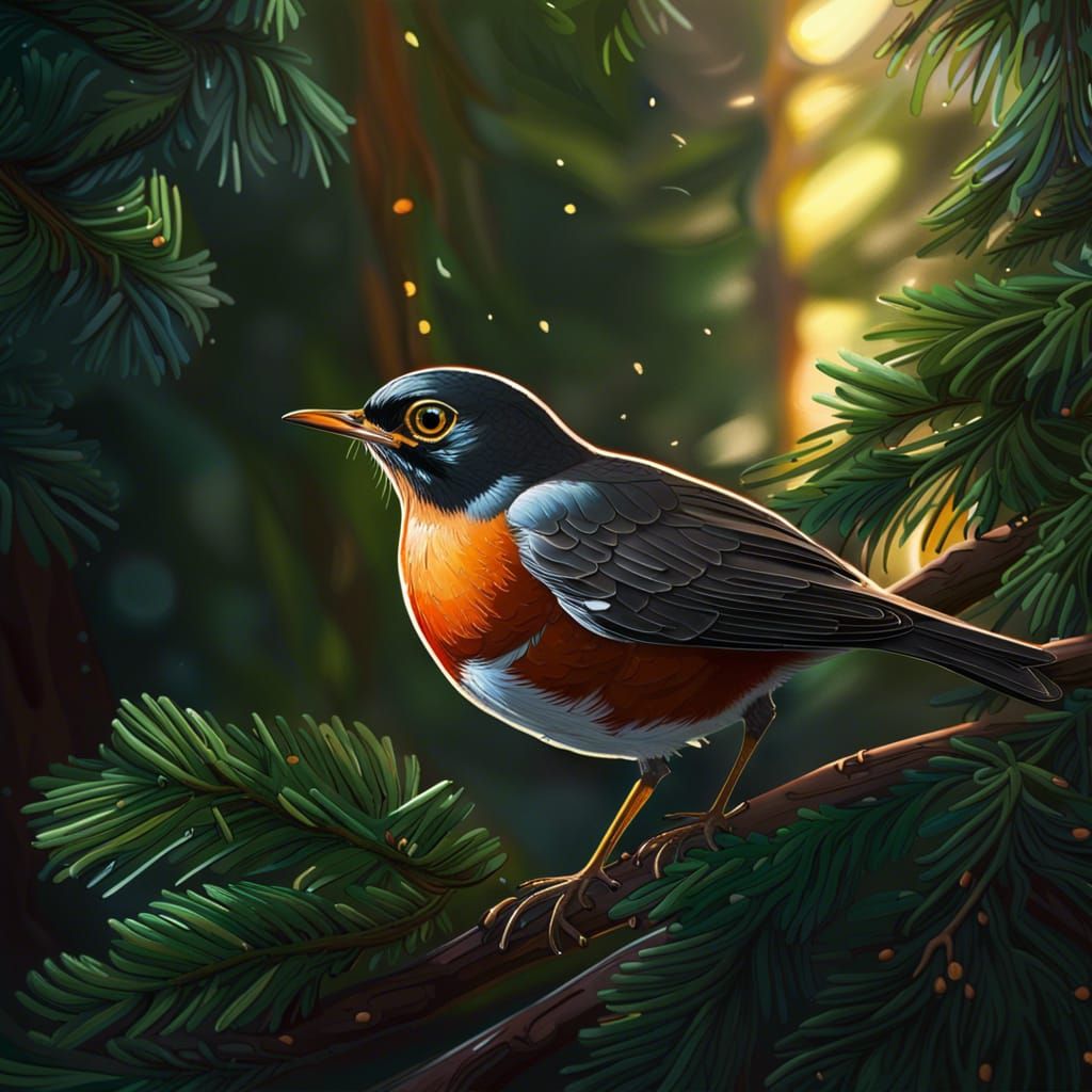 American Robin in Spruce Forest Splash Art