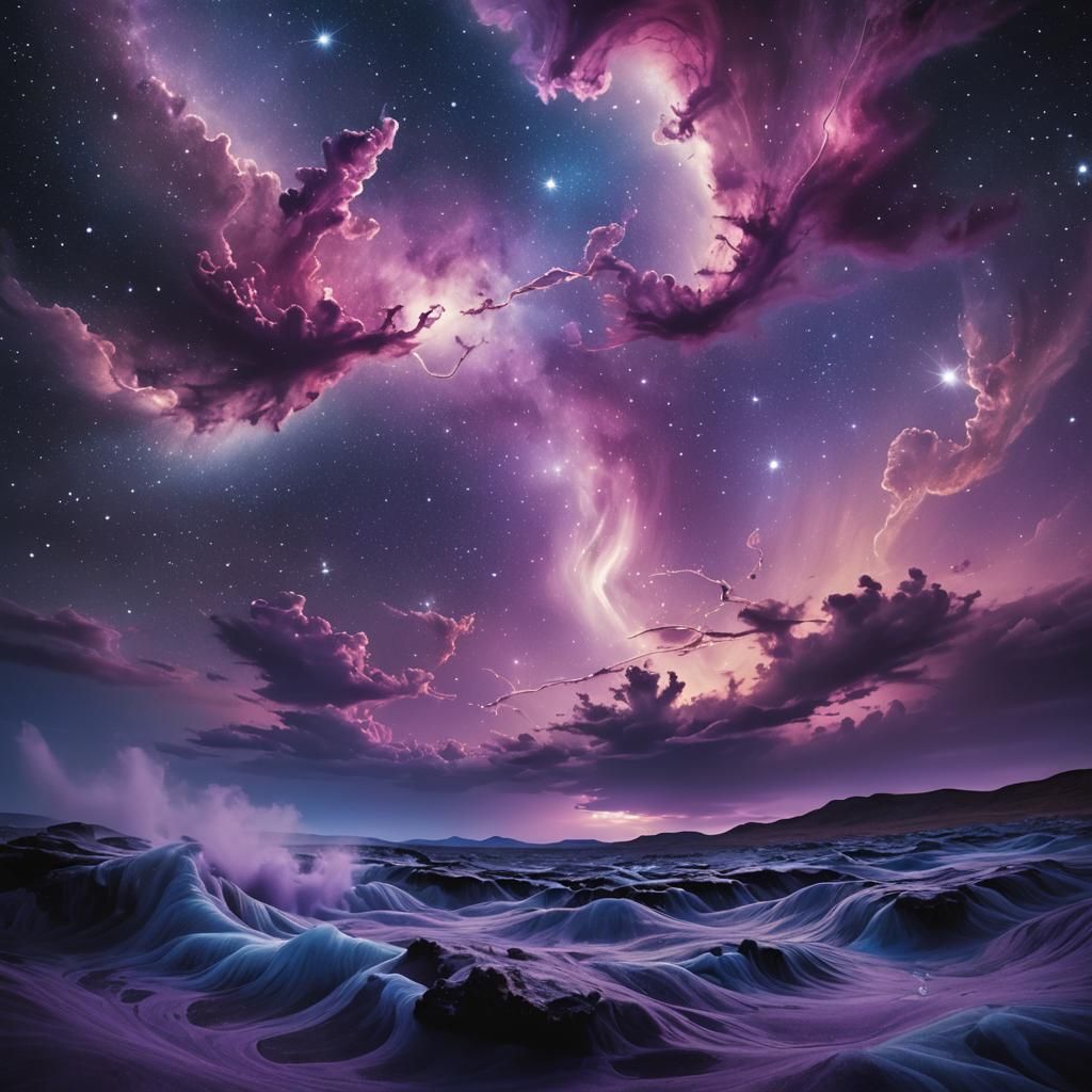 Aurora-Inspired Surrealism: Ultra Violet Night Sky