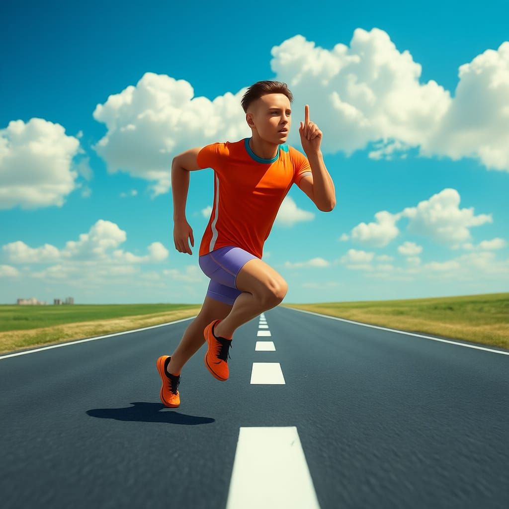 Sprinter Soars Down Endless Road with Inspiring Motto