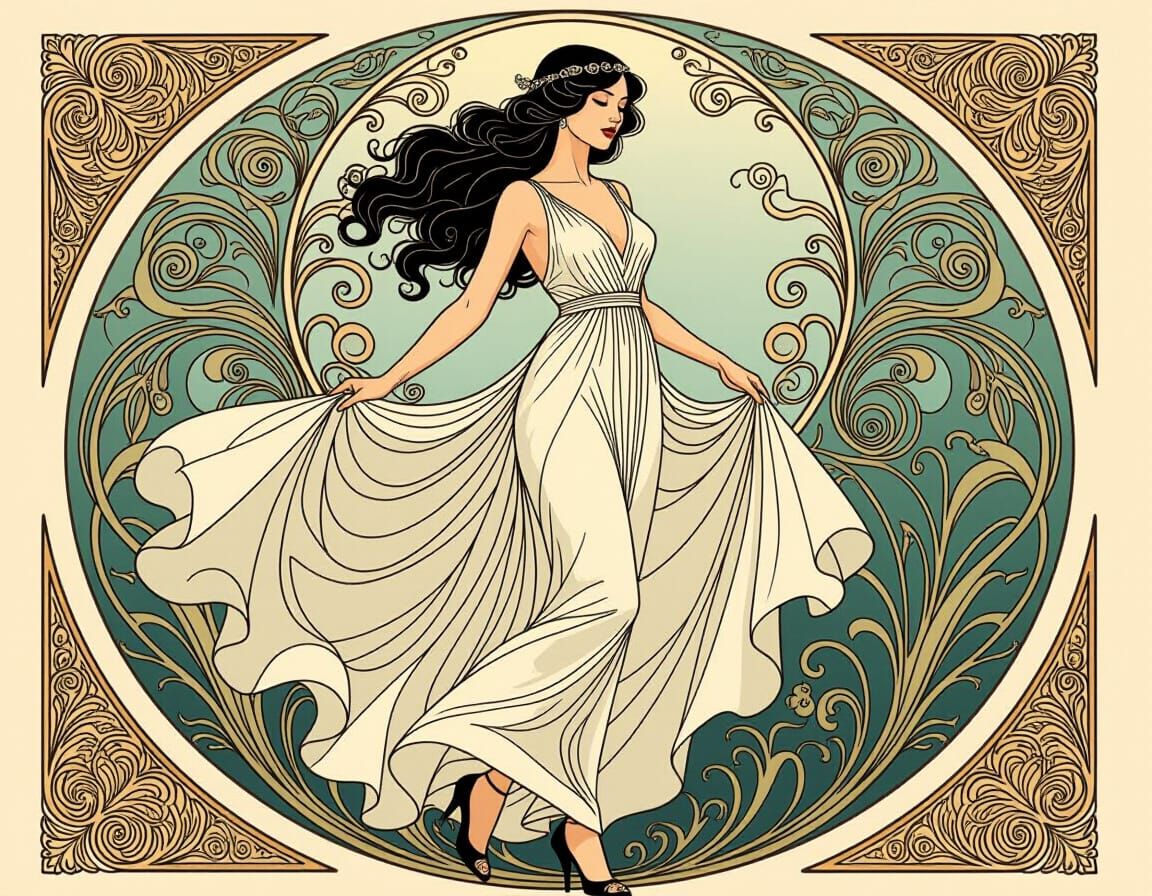 Elegant Woman in White Dress Figure Study with Surreal Detai...