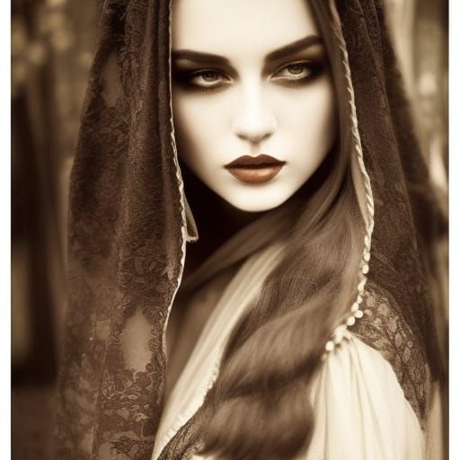 Vintage Gothic Beauty in Sepia Tones