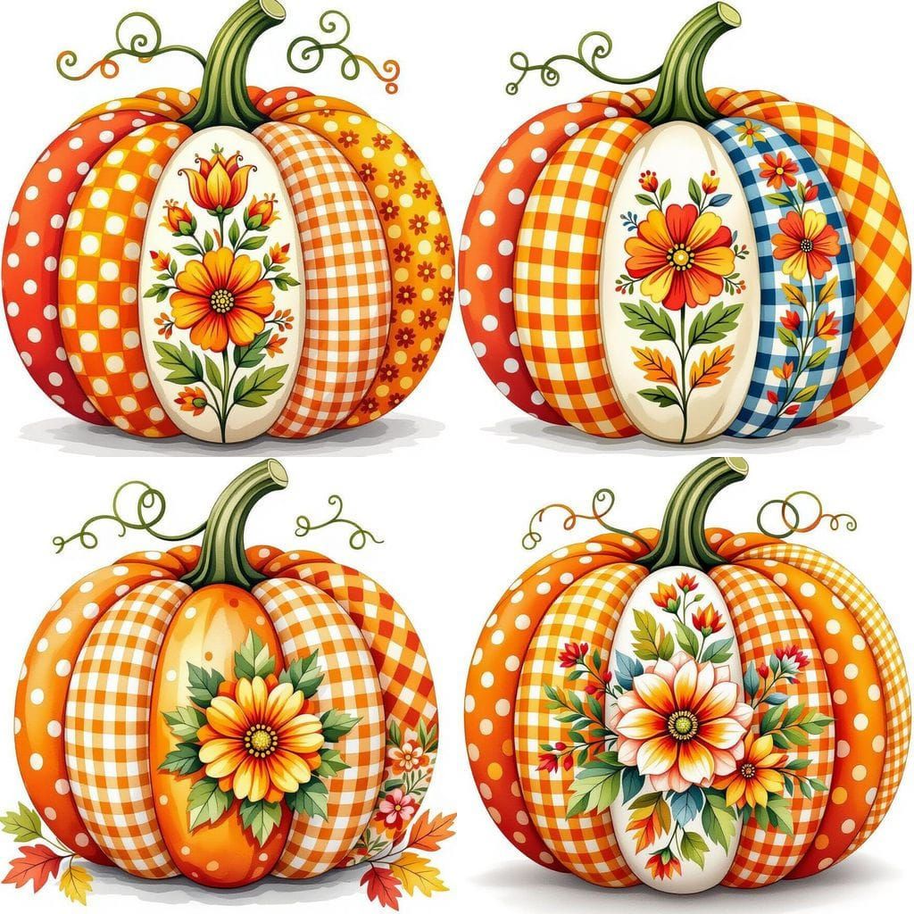 Embroidered Pumpkin with Watercolor Floral Design