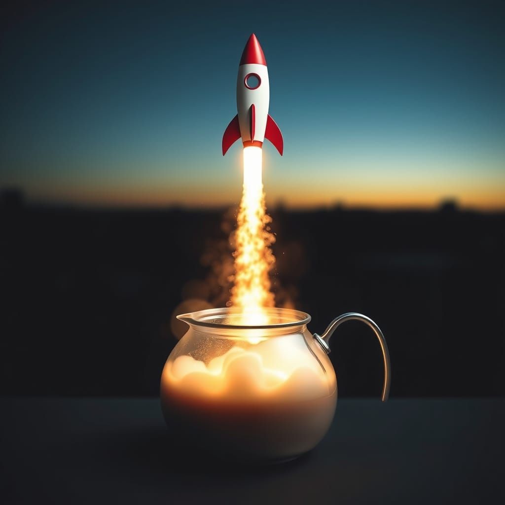 Steam-Powered Rocket Launch in Futuristic Style