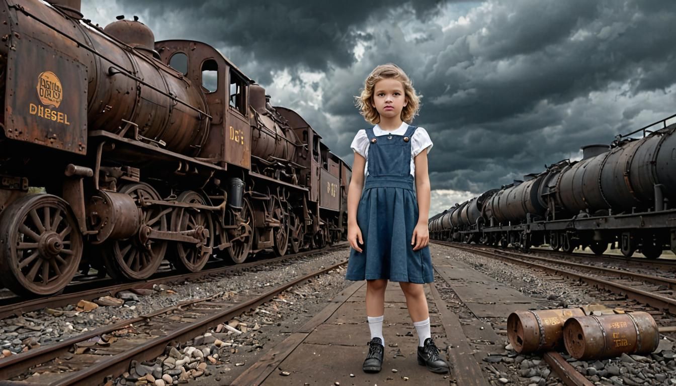 Hyperrealistic Girl in Industrial Landscape with Moody Light...