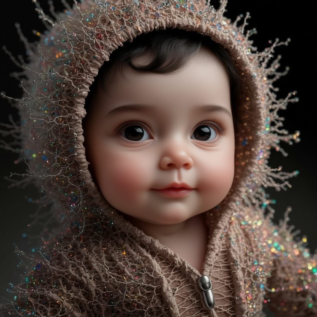 Adorable Realistic Stone Baby in Cosmic Galaxy