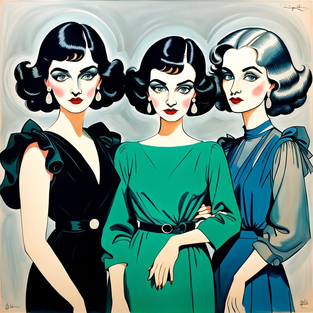 Three Women in Hirschfeld Style