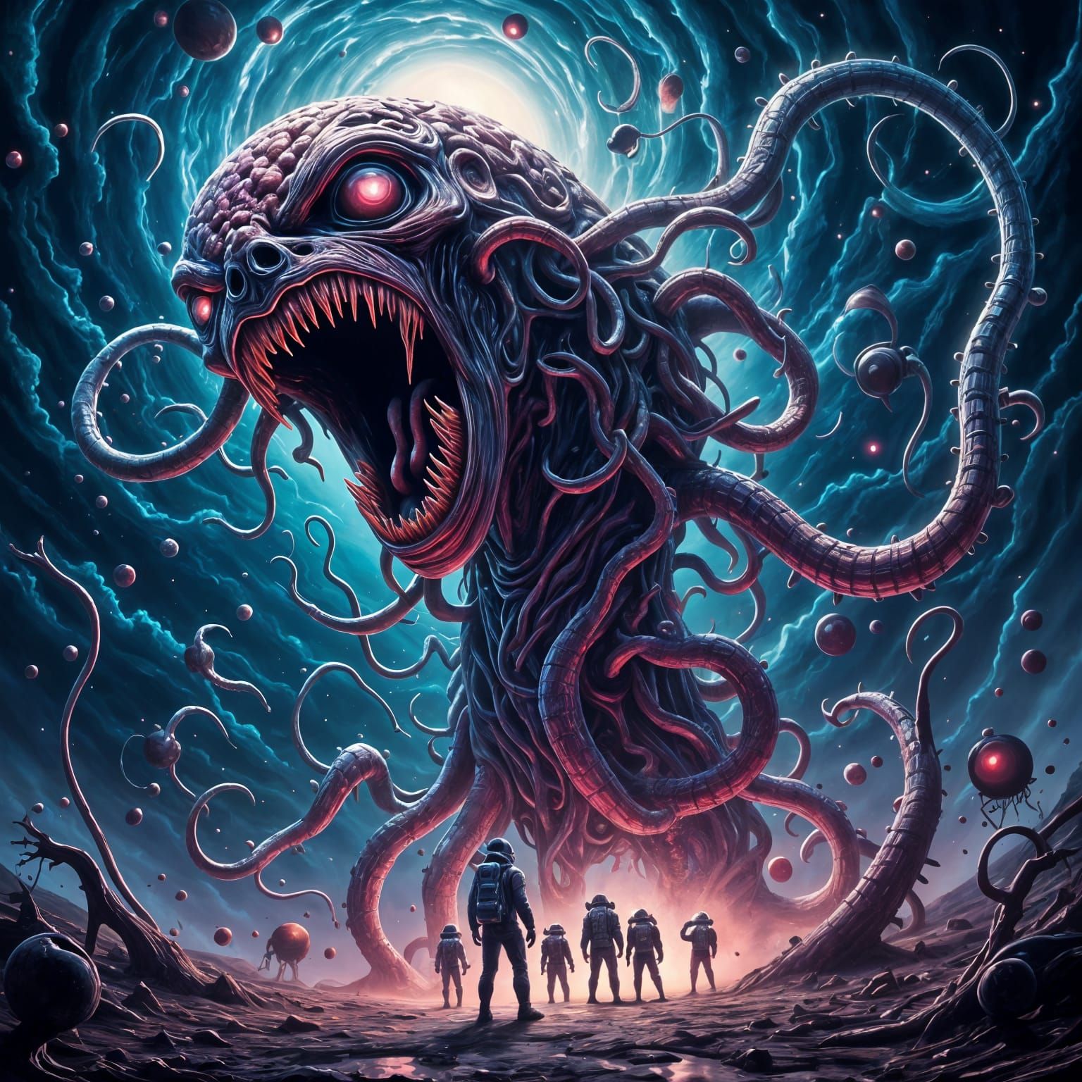 Alien Encounter in Neo-Impressionist Oil Painting