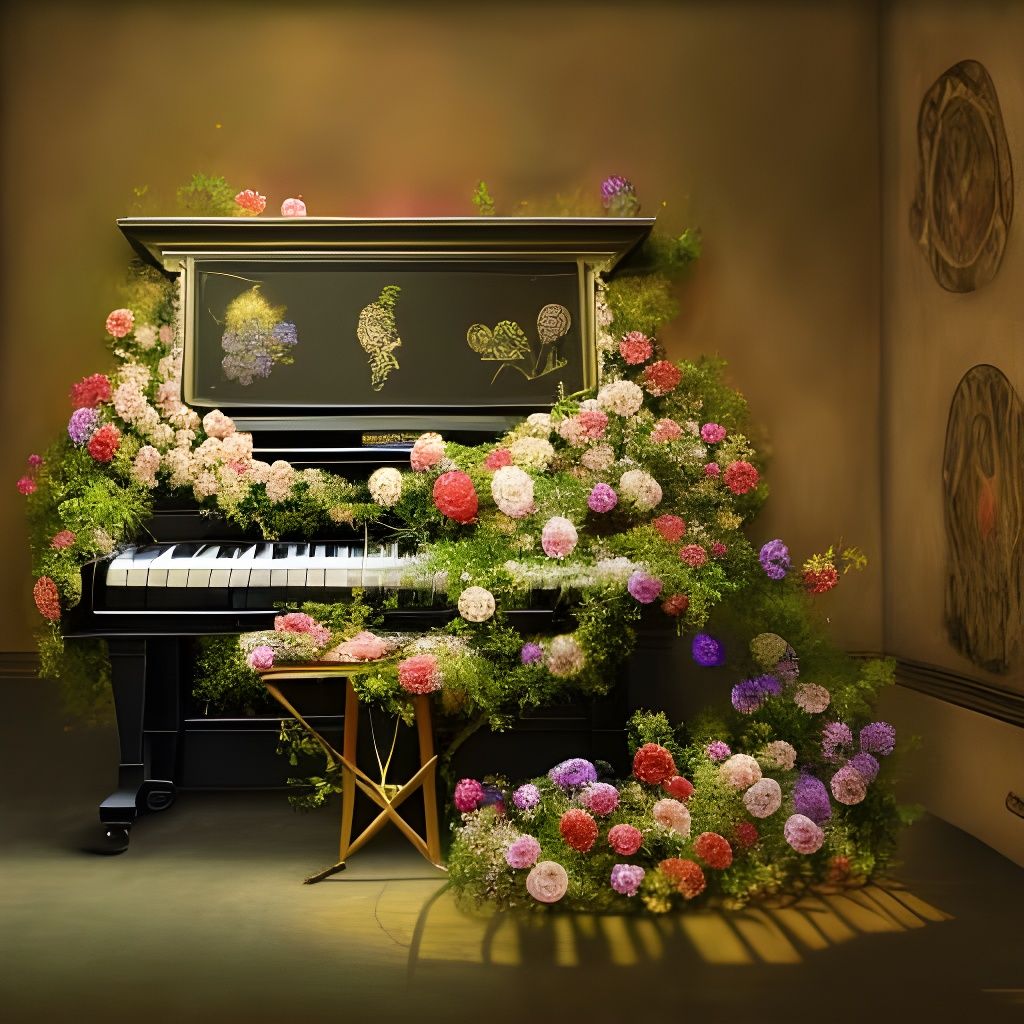 Grand Piano in Bloom: Hyperrealistic Summer Solstice
