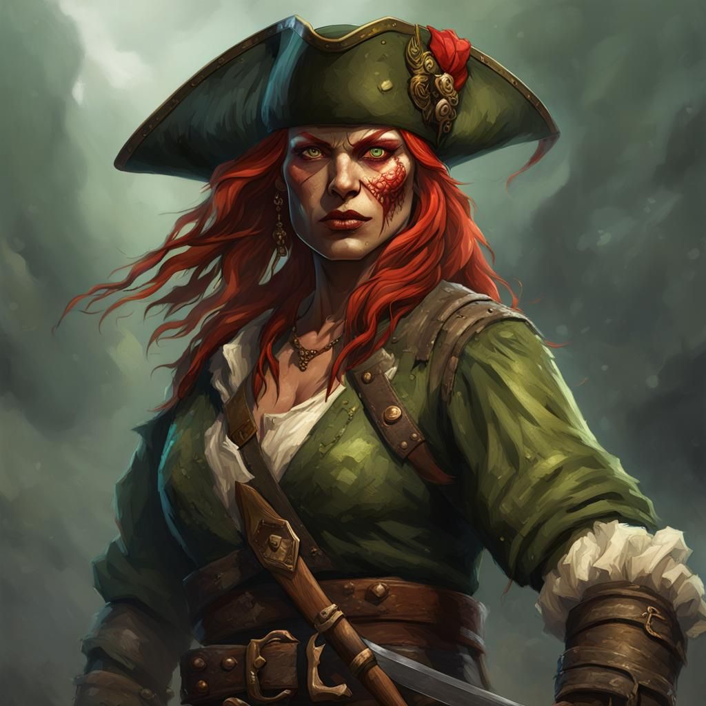 Half-Orc Pirate with Cutlass, Dark Fantasy Art