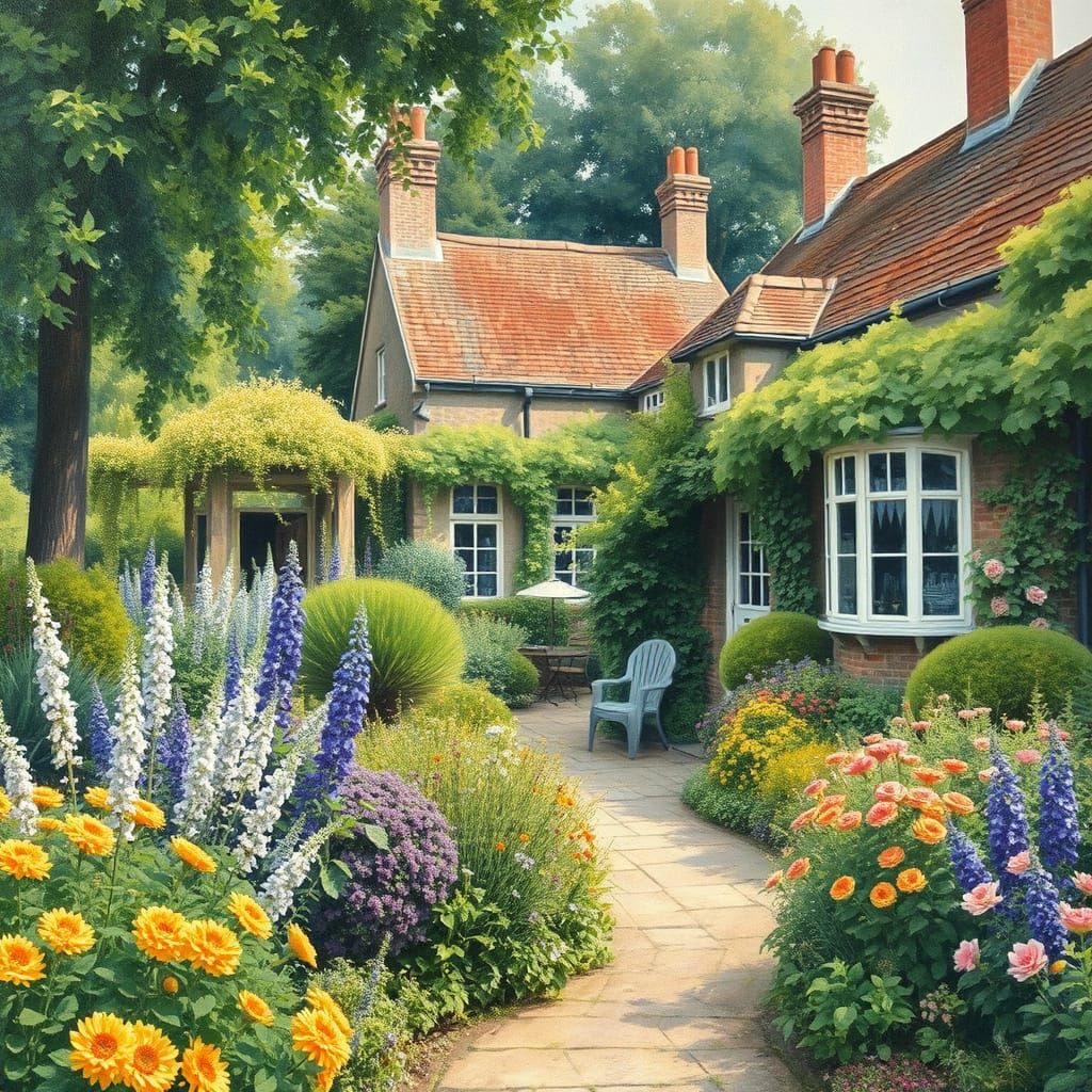 Impressionist Garden Masterpiece in Gouache Style