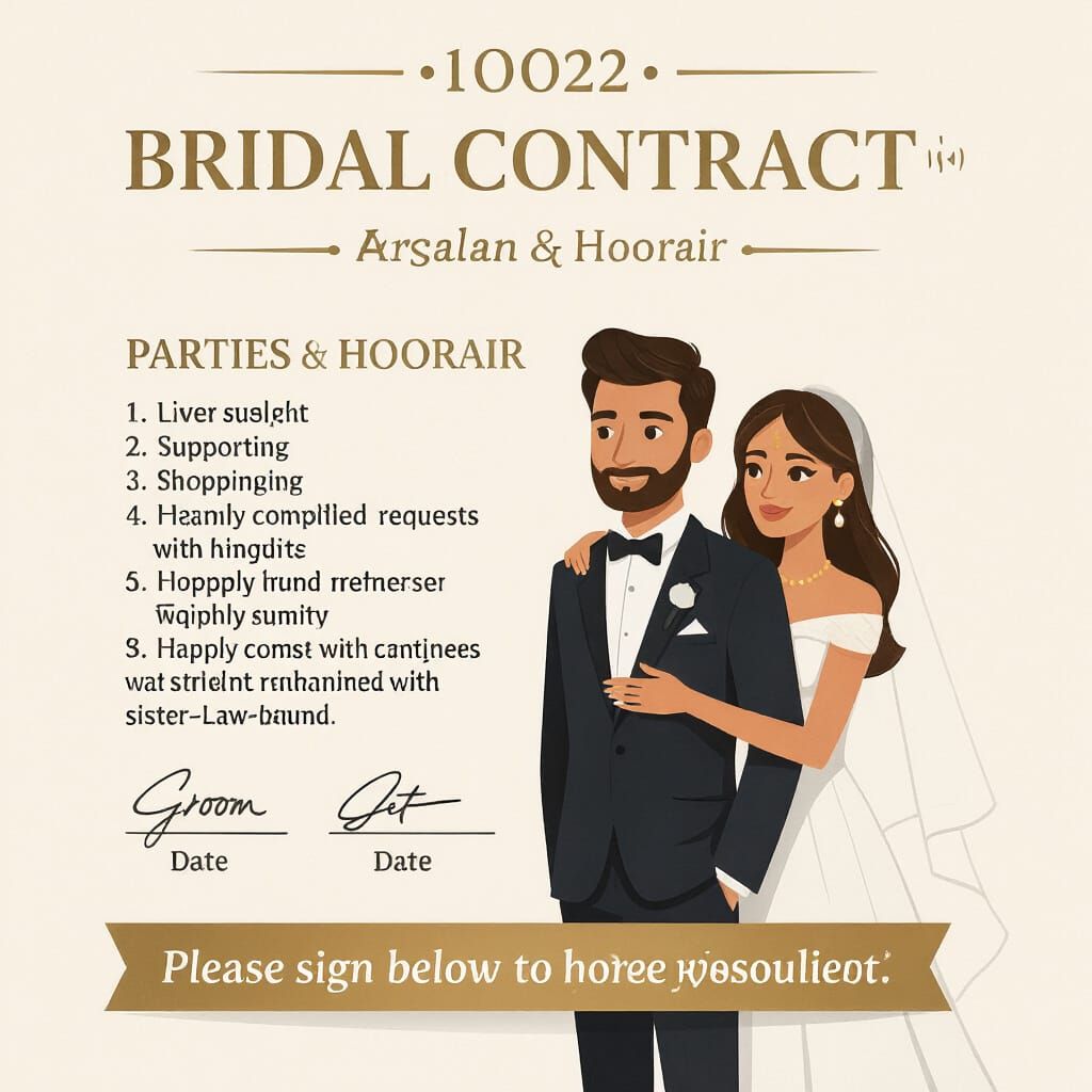 Elegant Bridal Contract Illustration with Calligraphy