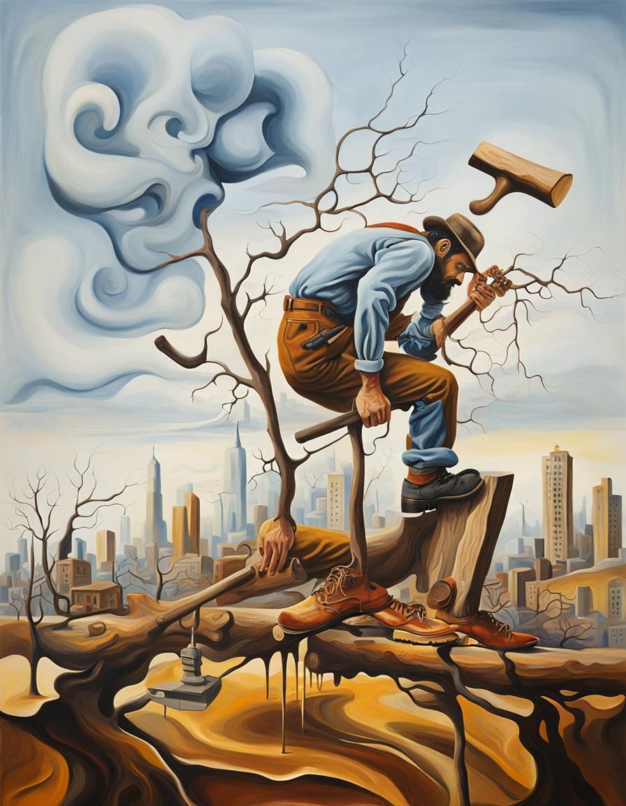 Surreal City Lumberjack in Salvador Dali Style