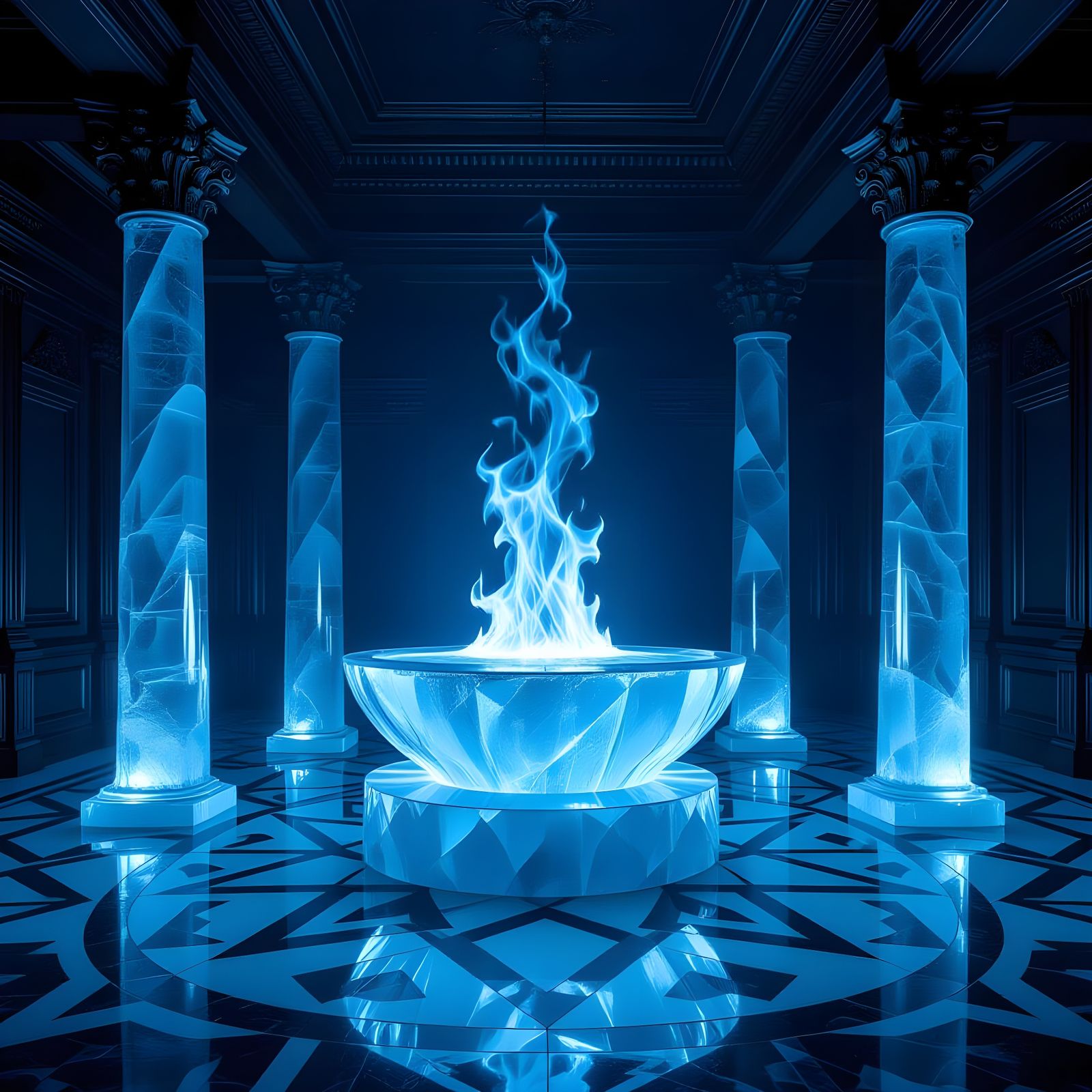 Chiaroscuro Ice Hall with Blue Flame
