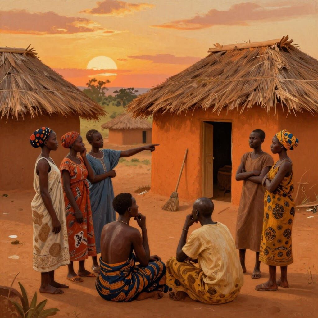 African Village Sunset Folklore Scene