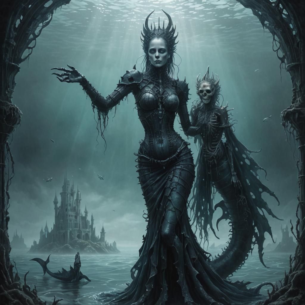 Gothic Kelpie and Mermaid Queen in Dark Fantasy Art