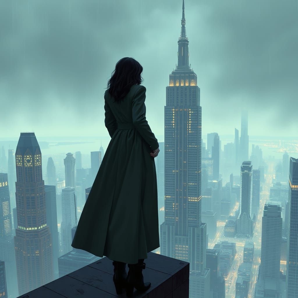 Futuristic New York City View in Cyberpunk Style